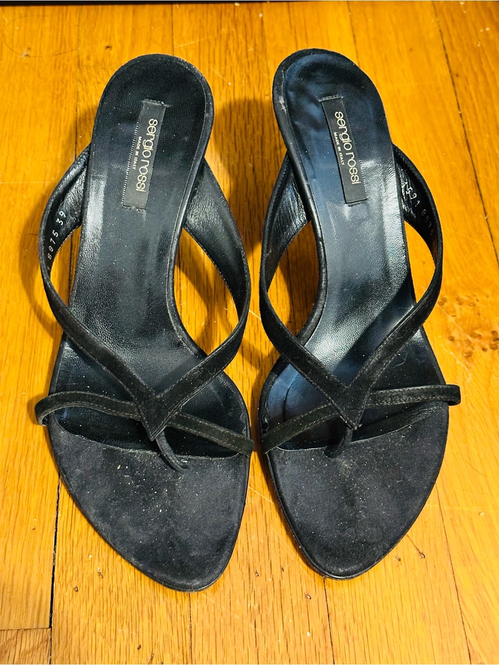 Sergio Rossi Black Crisscross Slip-On Heeled Sandals